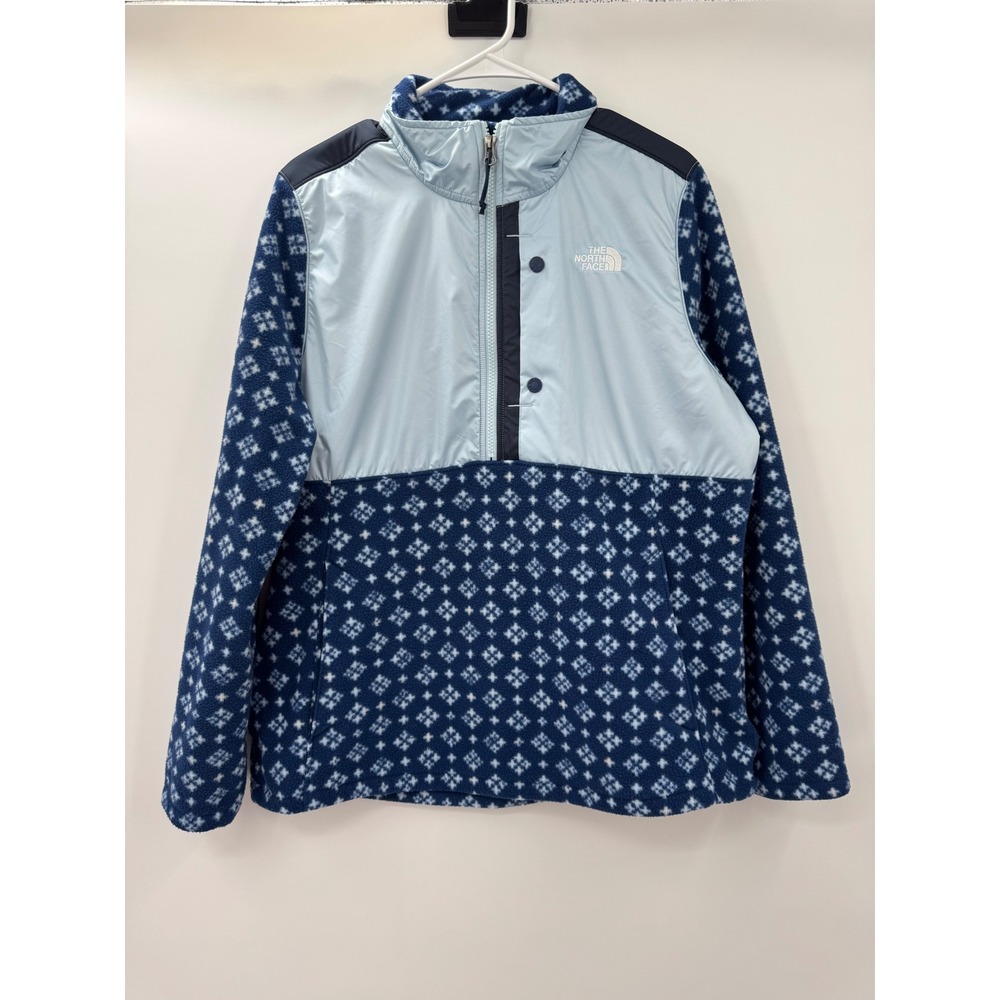 The North Face Womens TKA Glacier Fleece Quarter Zip Pullover Blue Print XL